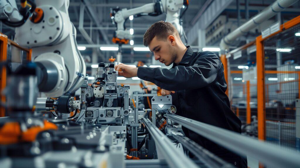 Techniker prüft industrielle Anlage in moderner Fertigung - präzise Prozesslösung im Sondermaschinenbau